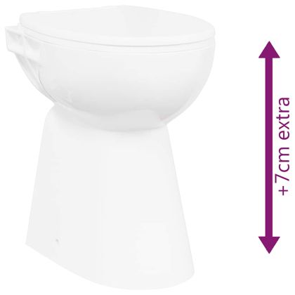 Тоалетна без ръбове, 7 см допълнителна височина, бавно затваряне, бяла керамика