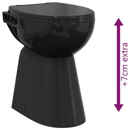 Тоалетна без ръбове, 7 см допълнителна височина, бавно затваряне, керамика черна