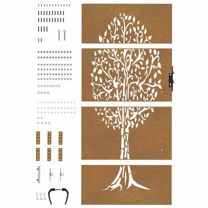 Градинска порта 85x200 см, кортенова стомана, дизайн с дърво