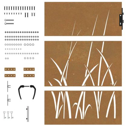 Градинска порта 85x125 см, дизайн с кортенова стомана и трева
