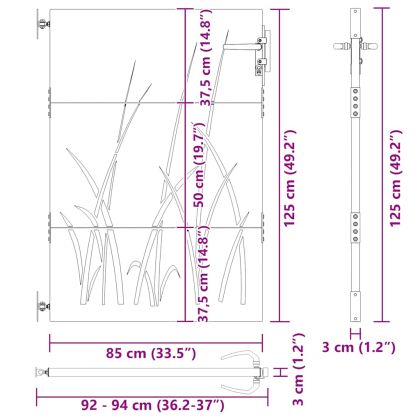 Градинска порта 85x125 см, дизайн с кортенова стомана и трева