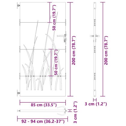 Градинска порта 85x200 см, дизайн с кортен стомана и трева