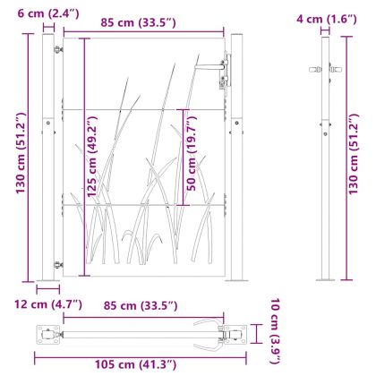 Градинска порта 100x125 см, дизайн с кортенова стомана и трева