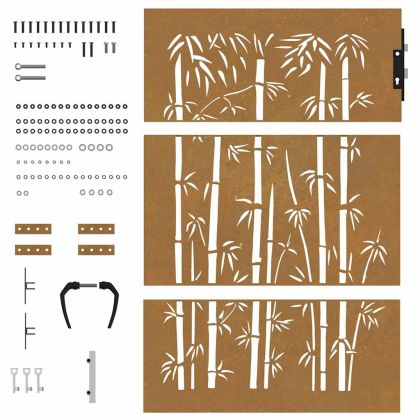 Градинска порта 85x125 см, кортенова стомана, дизайн от бамбук