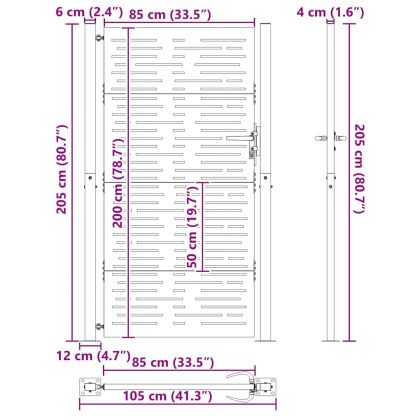 Градинска порта 100x200 см, кортенова стомана, квадратен дизайн