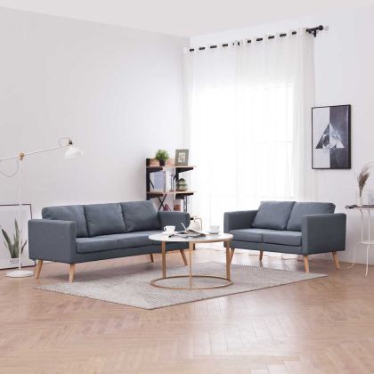 Комплект дивани, 2- и 3- местен, тапицерия от плат, тъмносив