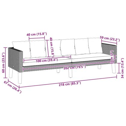 3-местен градински диван с възглавници, полиратан, черен