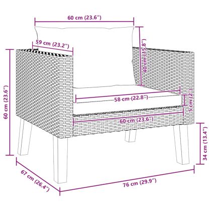 Едноместен градински диван с възглавници, полиратан, бежов