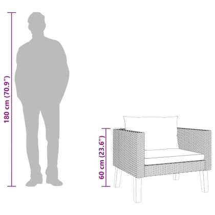 Едноместен градински диван с възглавници, полиратан, черен