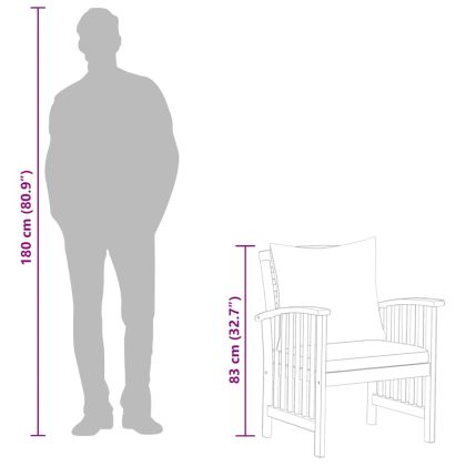 Градински столове с възглавници, 2 бр, акациево дърво масив