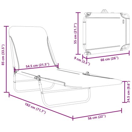 Сгъваеми шезлонги, 2 бр, стомана и текстил, на листа