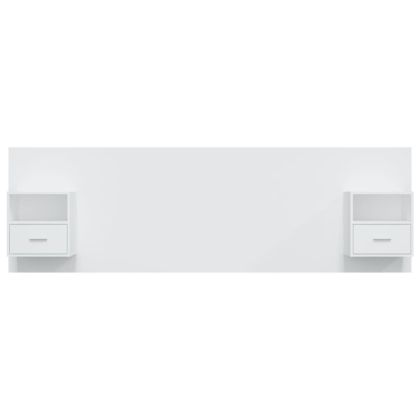 Горна табла за легло с шкафчета, бяла, инженерно дърво