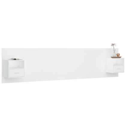 Горна табла за легло с шкафчета, бяла, инженерно дърво