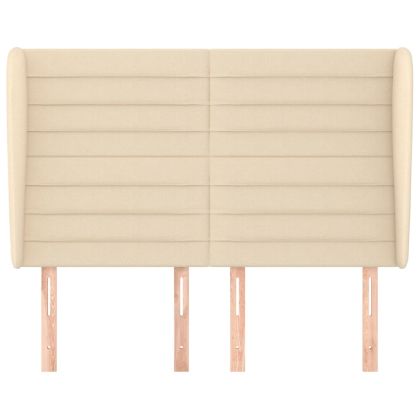 Горна табла за легло с уши, кремава,147 x 23 x 118/128 см, плат