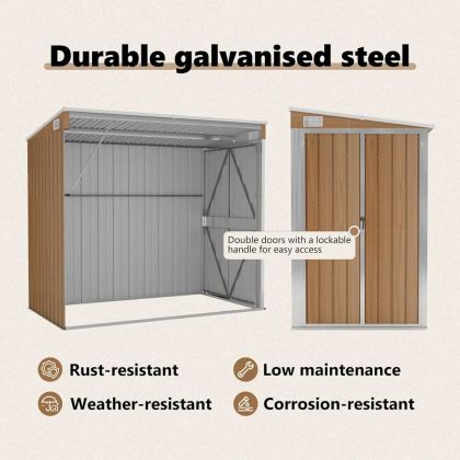 Градинска барака за стенен монтаж кафява 118x194x178 см стомана