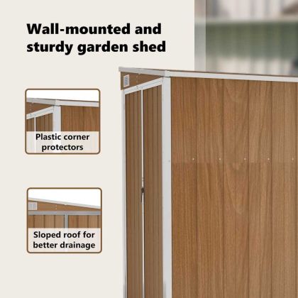 Градинска барака за стенен монтаж кафява 118x194x178 см стомана