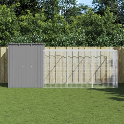 Клетка за пилета с волиера, светлосива, 165x455x181 см, стомана