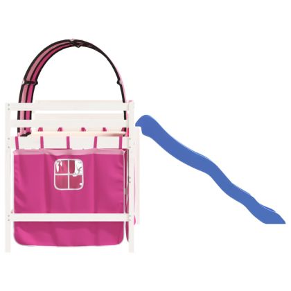 Детско високо легло с тунел, розово, 80x200 см, бор масив