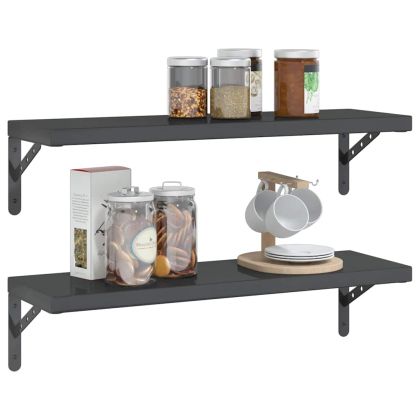 Стенни рафтове 2 бр 75x23,5 см черни неръждаема стомана