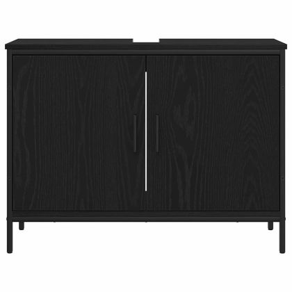 Комплект мебели за баня с рафт 3 pcs Черно Инженерно дърво