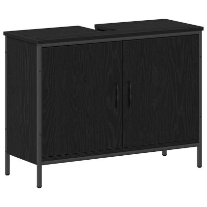 Комплект мебели за баня с рафт 4 pcs Черно Инженерно дърво