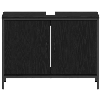 Комплект мебели за баня с рафт 4 pcs Черно Инженерно дърво