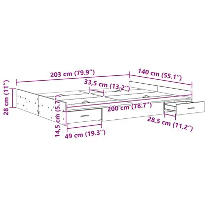 Легло с място за съхранение с таблото Сонома дъб 140 x 200 cm