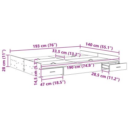 Легло с място за съхранение с таблото Старо дърво 140 x 190 cm
