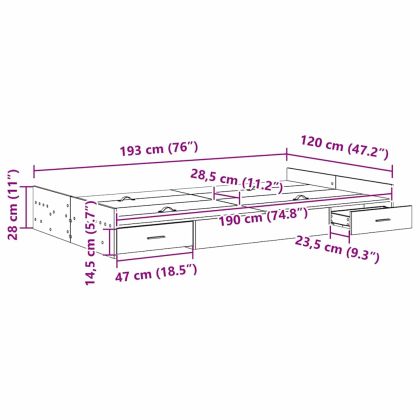 Легло с място за съхранение Дъб 120 x 190 cm Инженерно дърво
