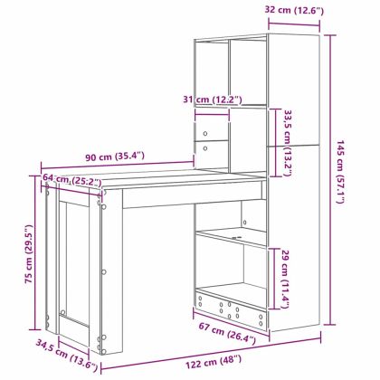 Бюро с рафт Дъб 122 x 67 x 145 см Инженерно дърво