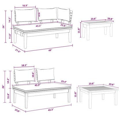 Комплект градинска пейка с възглавница 4 pcs Кафяв и сив