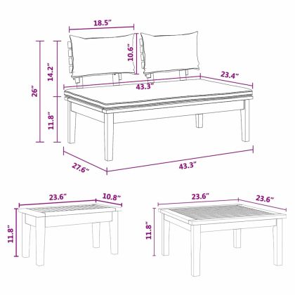 Комплект градинска пейка с възглавница 3 pcs Кафяв и сив