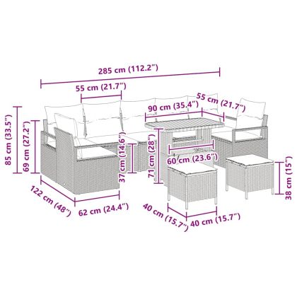 Градински Софа Комплект със съхранение 10 pcs Черно Полиратан