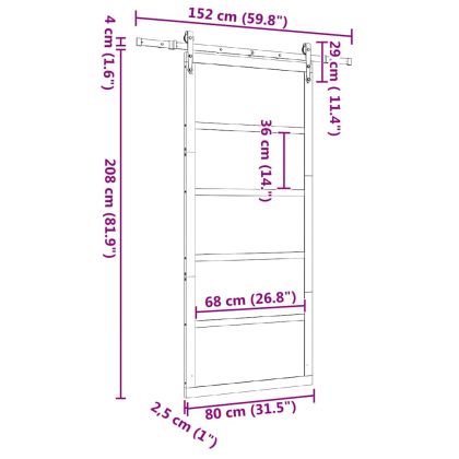 Преплъзваща се врата Кафяво 80 x 208 см Борово дърво масив