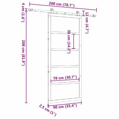 Преплъзваща се врата Кафяво 90 x 208 см Борово дърво масив