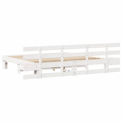 Рамка за легло с таблото Бяло 200 x 200 cm Солидно борово дърво