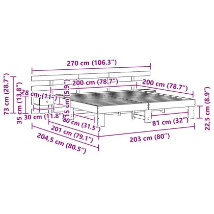 Рамка за легло с таблото Бяло 200 x 200 cm Солидно борово дърво