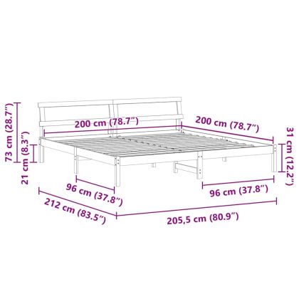 Рамка за легло с таблото Бяло 200 x 200 cm Солидно борово дърво