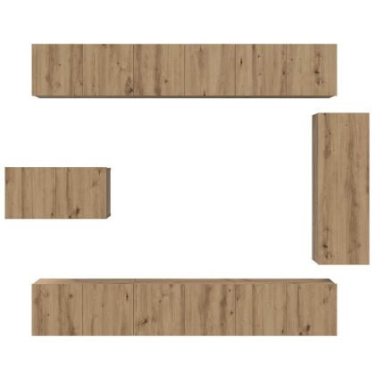 Комплект ТВ шкаф Монтиране на стена 8 pcs Дъб Инженерно дърво