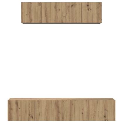 Комплект ТВ шкаф Монтиране на стена 4 pcs Дъб Инженерно дърво