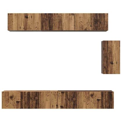 Комплект ТВ шкаф с чекмедже 6 pcs Старо дърво Инженерно дърво