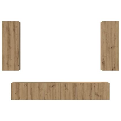 Комплект ТВ шкаф Монтиране на стена 5 pcs Дъб Инженерно дърво