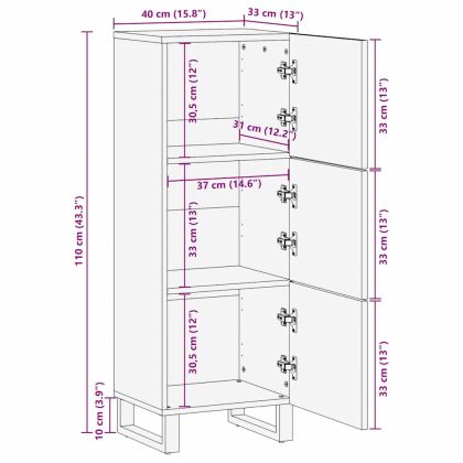 Шкафче Кафяво 40 x 33 x 110 см мангово дърво масив