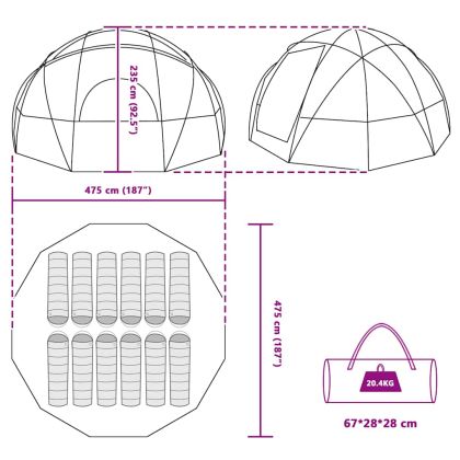 Къмпинг наметало с покрив Синьо 475 х 475 х 235 см Полиестер