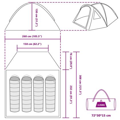 Къмпинг наметало с покрив Синьо 308 x 268 x 130 см Полиестер