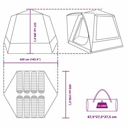 Къмпинг наметало сиво и оранжево 420 x 420 x 227 см Полиестер