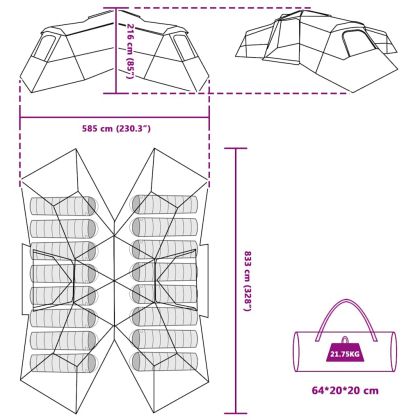 Семейна палатка с покрив Зелен 833 x 585 x 216 см тафта