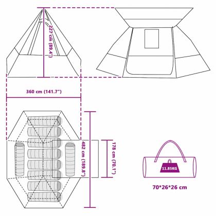Къмпинг наметало с покрив Зелен 482 x 360 x 227 см тафта