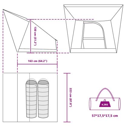 Къмпинг наметало с покрив Синьо 223 x 163 x 130 см тафта