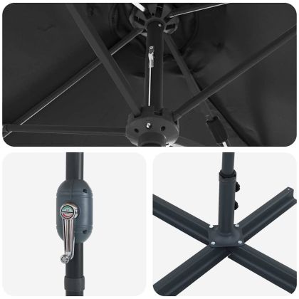 Градински парасол Черно 370 x 197 x 239 см Полиестер и алуминий